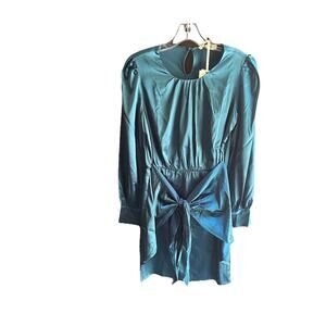 Grace Karin Women's Tied Front Long Sleeve‎ Blue Midi Blouson Dress Small NWT